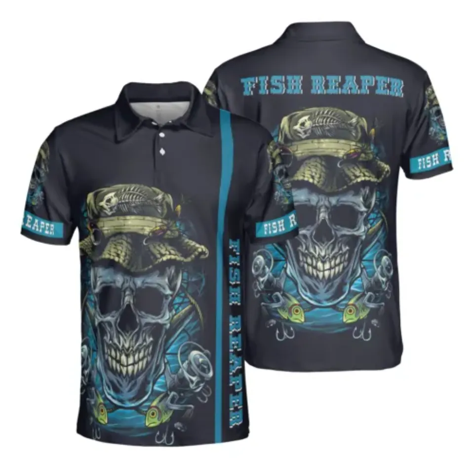 Fishing Reaper Skull 3D AOP Polo Shirt Gift Dad Father’s Day