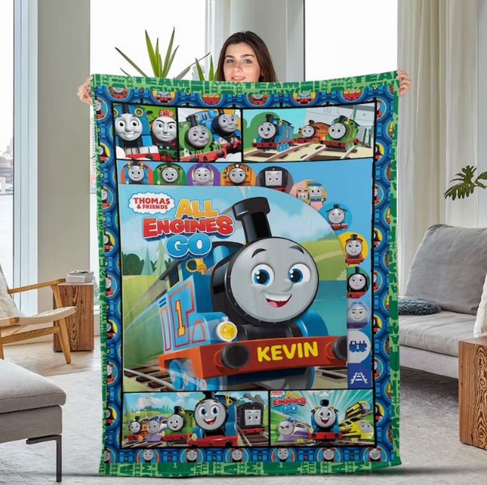 Thomas and Friends Custom Name Fleece Blanket, Birthday Gifts for Kids