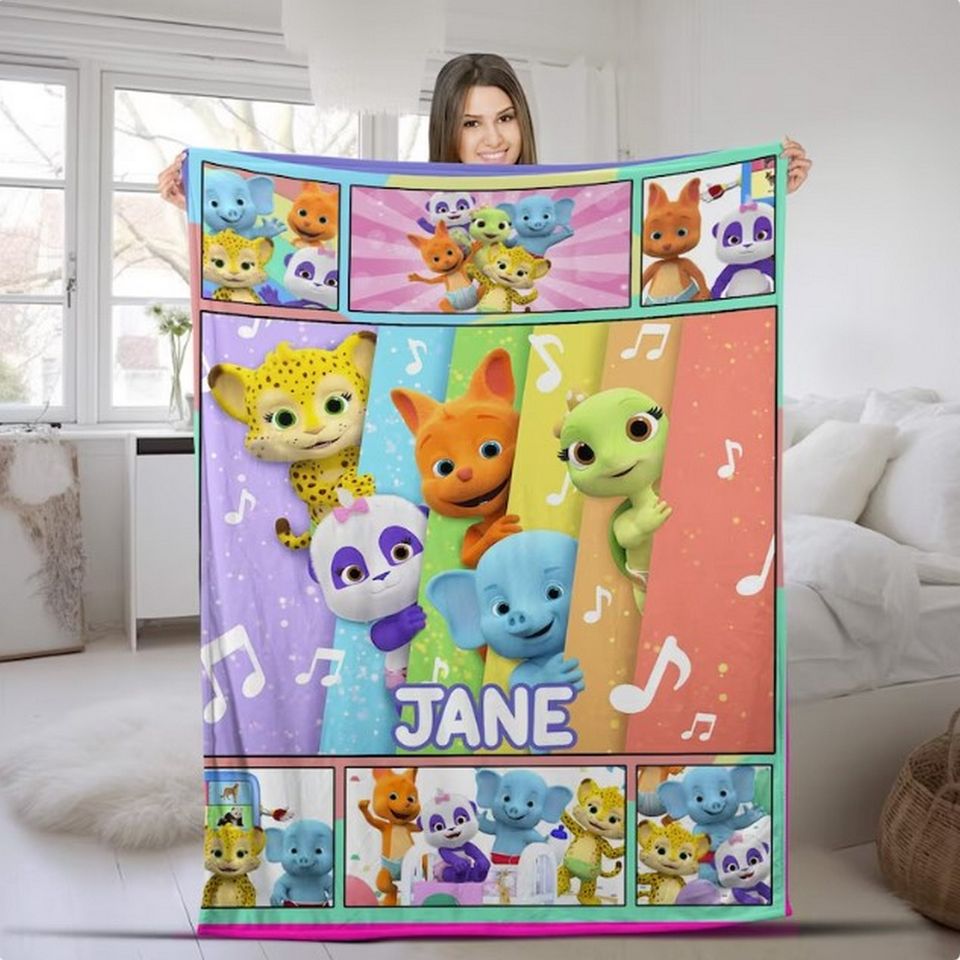 Word Party Characters Personalized Name Fleece Blanket, Word Party, Animals Birthday Gift