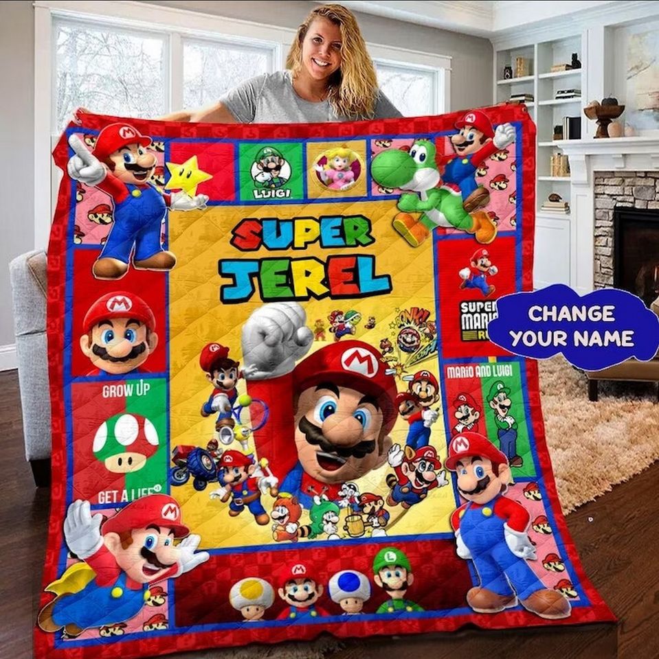 Custom Game Super Mario Blanket, Customized Super Mario Gamer Quilt Blanket