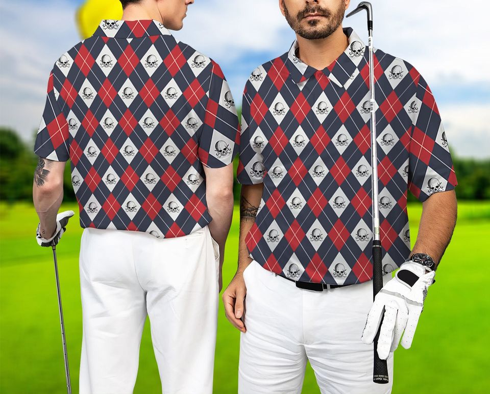 Skull Golf Polo Shirt, Skull Men Golf Shirt, Golf Lover Shirt, Golf Polo Shirts for Men