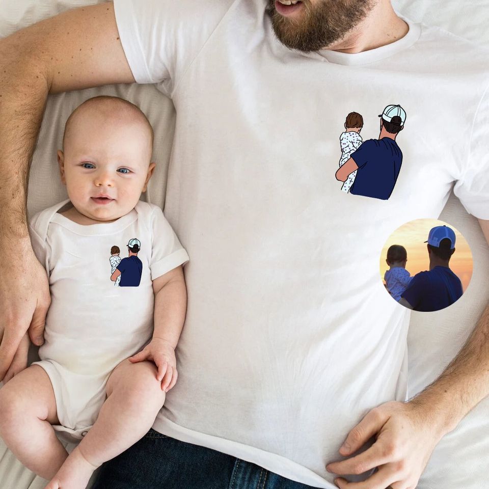 Personalized Photo Shirt for Dad and Baby, 1st Fathers Day Tshirt