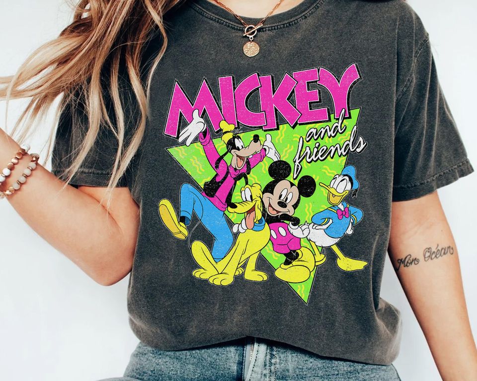 Retro 90s Disney Mickey And Friends Group Shirt, Magic Kingdom Disneyland Family Vacation Birthday Gift