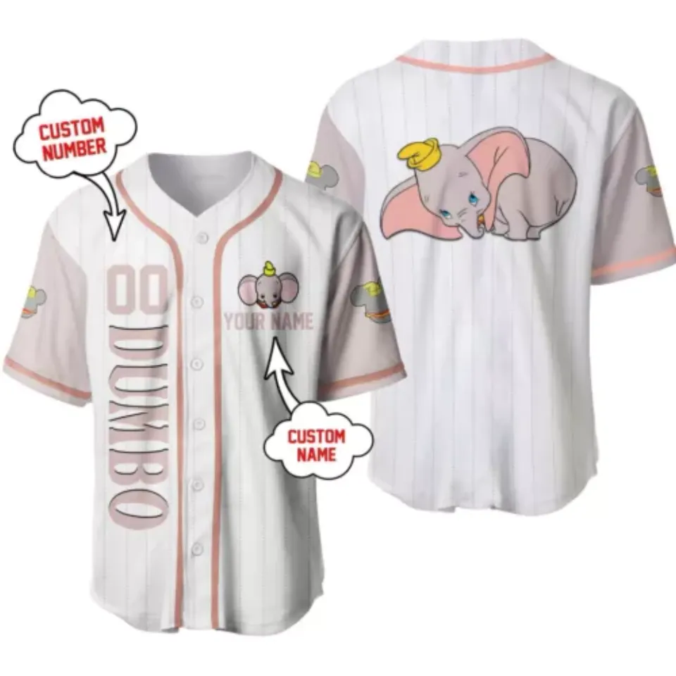 Personalized Dumbo Elephant Baseball Jersey Button Down Shirt