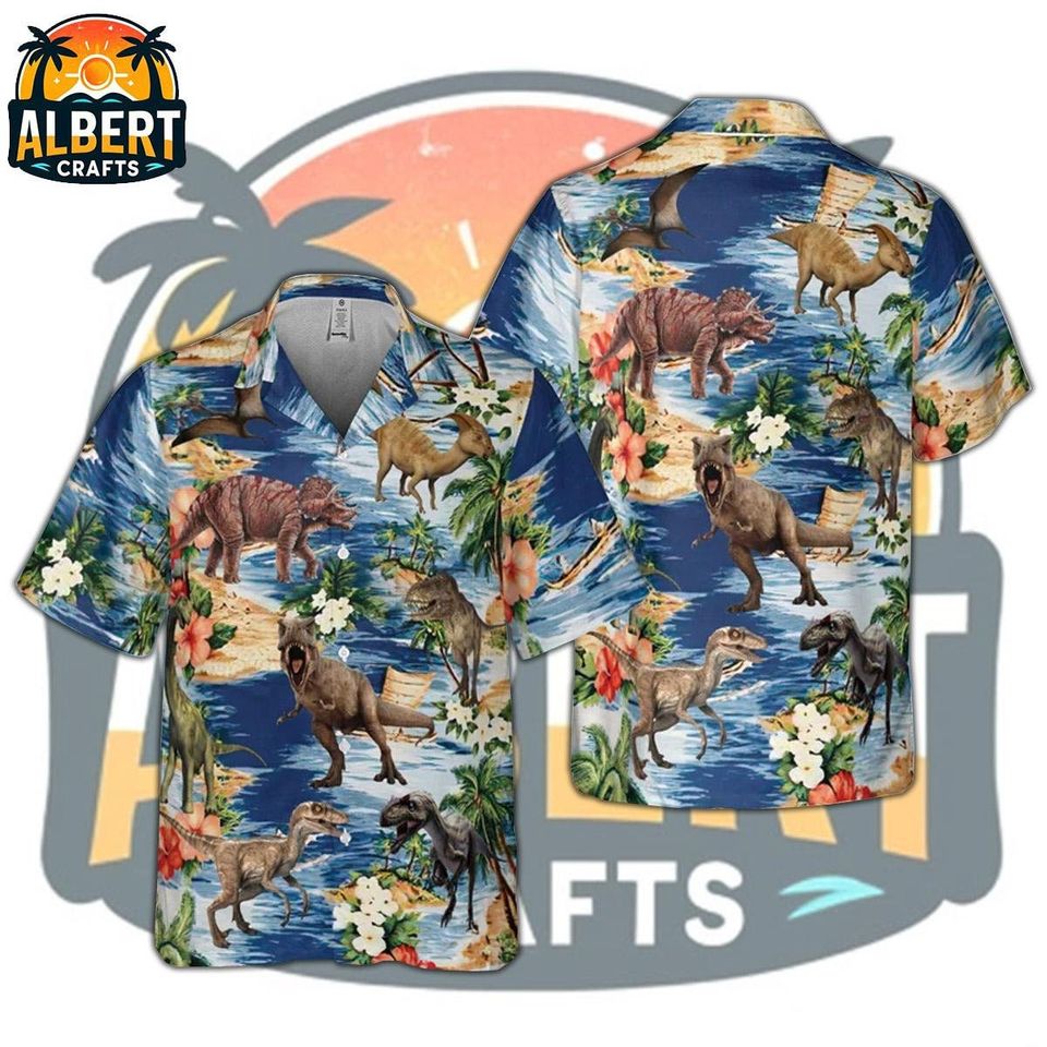 Dinosaur Hawaiian Shirt, Tropical Dinosaur Hawaiian Shirts