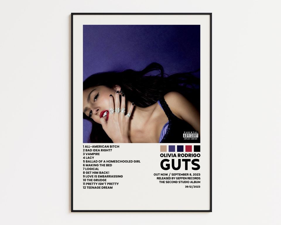 Olivia Rodrigo Cover Poster, GUTS Album Wall Print, Tracklist Poster, Olivia Rodrigo Album Print, Cover Art Poster, Music Album Poster