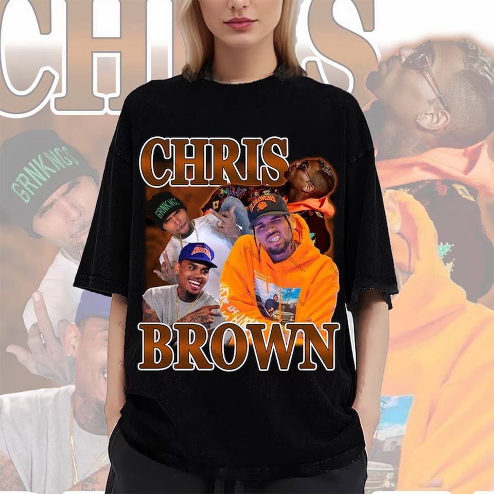 Retro Chris Brown Washed T-Shirt,Singer Homage Graphic T Shirt