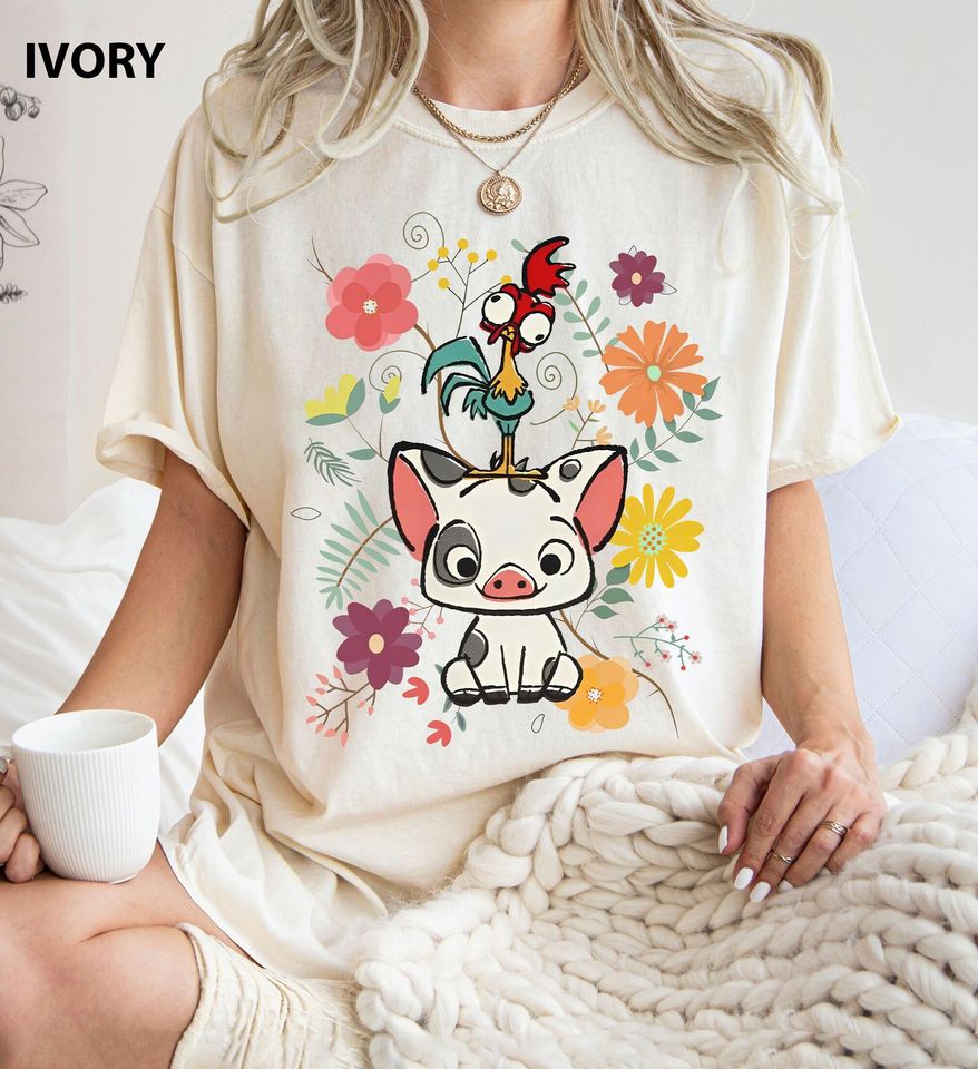 Disney Moana Shirt, Disney Moana 70s Style Floral Pua And Hei Hei Shirt