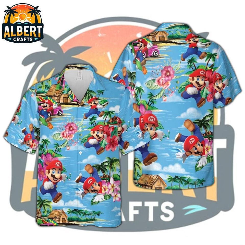 Mario Hawaiian Shirt, Super Mario Shirt, Mario Hawaii, Disney Hawaiian Shirt
