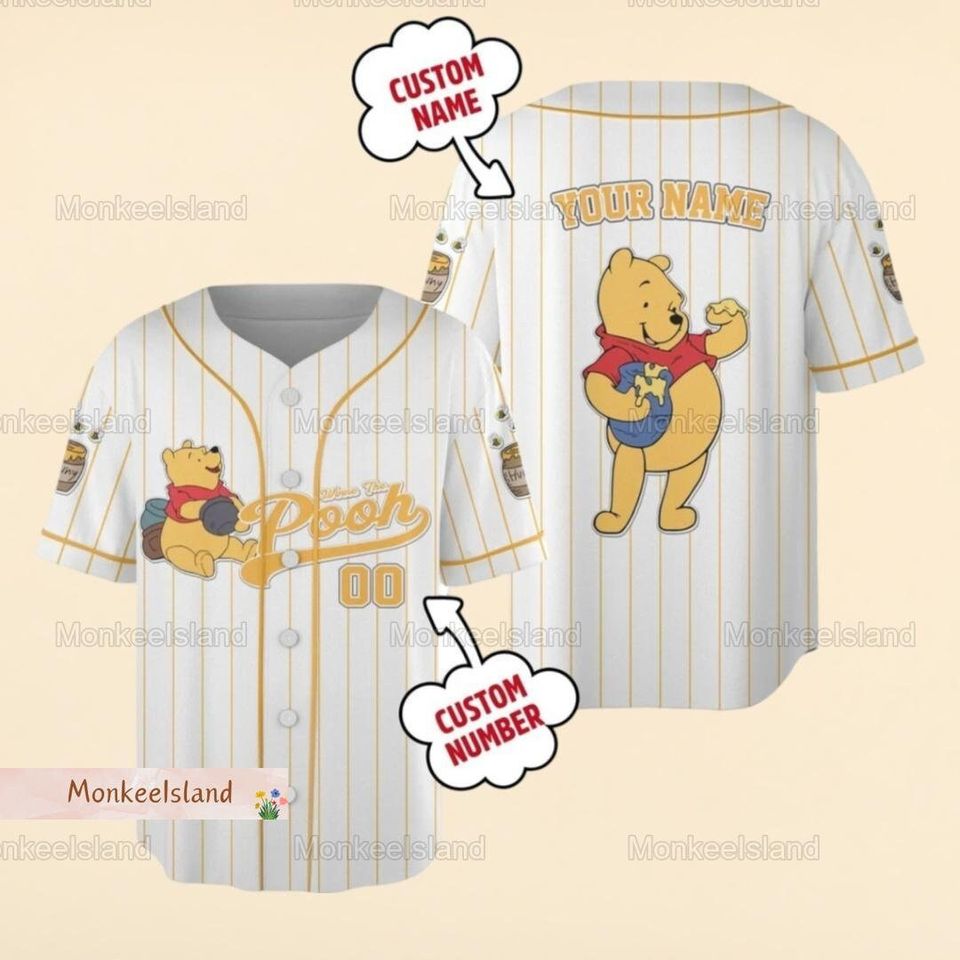 Custom Winnie The Pooh Jersey, Pooh Bear Baseball Jersey