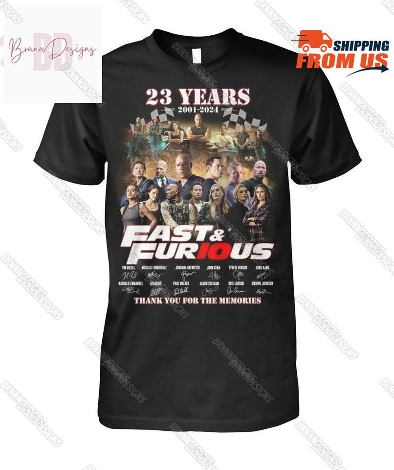 23 Years 2001 2024 Fast And Furious Thank You T-Shirt, Fast And Furious