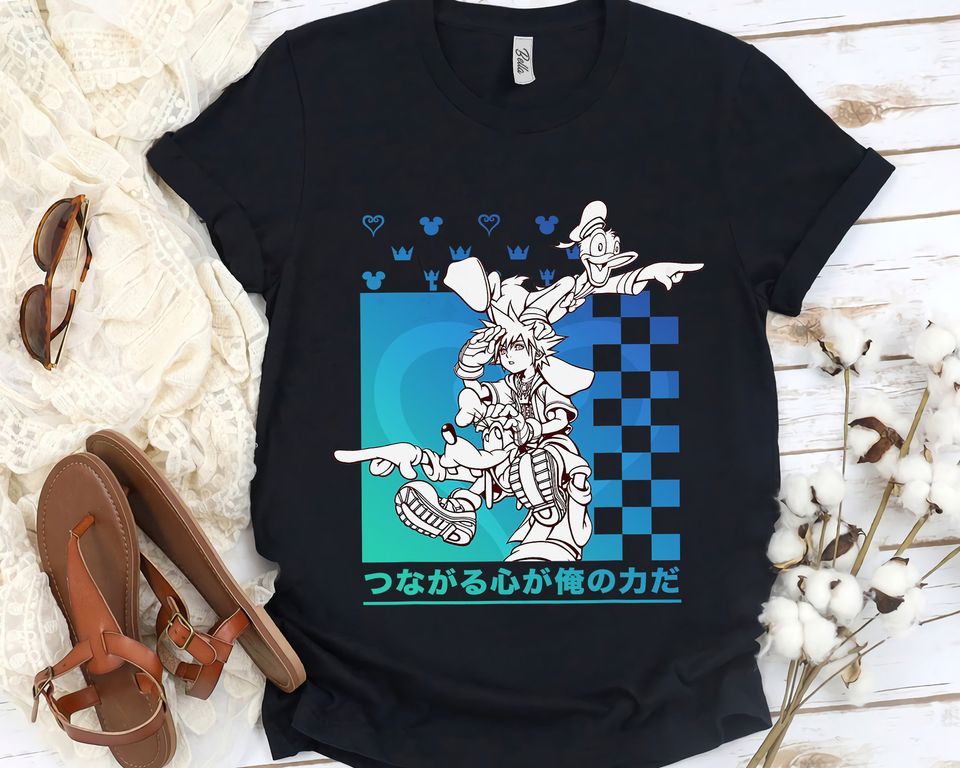 Disney Kingdom Hearts Sora Donald Goofy Kanji Checkerboard Shirt, Magic Kingdom Unisex T-shirt