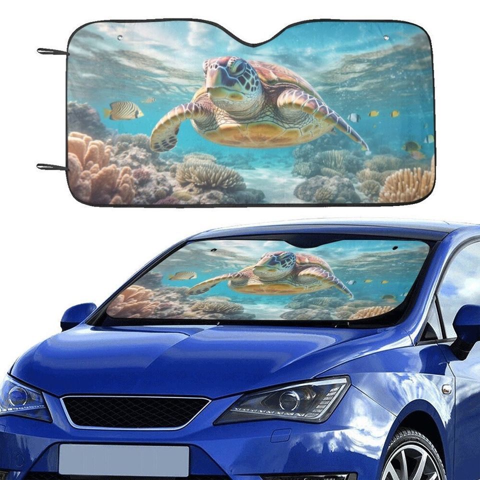 Sea Turtle Car Sunshade, Windshield Ocean Coral Marine Car Accessories