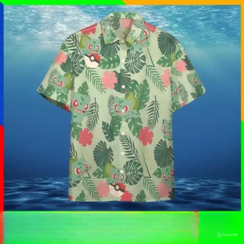 PKM Hawaiian Shirt, Bulbasaur Tropical Green Hawaii Shirt, PKM Aloha Shirt