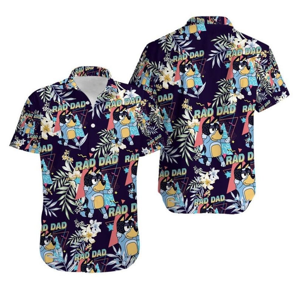 BlueyDad Summer Family Hawaiian Shirt, BlueyDad and Bingo Beach Hawaiian Shirt
