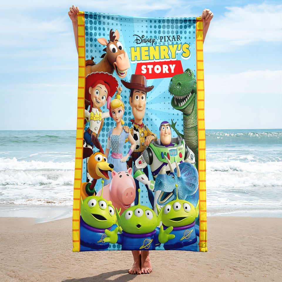 Personalized Toy Characters Beach Towel, Toy Movie Towels, Magic Kingdom Bath Pool Towel, Cartoon Family Trip Towels