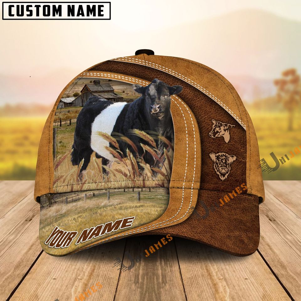 Belted Galloway Ranch Lift Leather Pattern Customized Name Cap