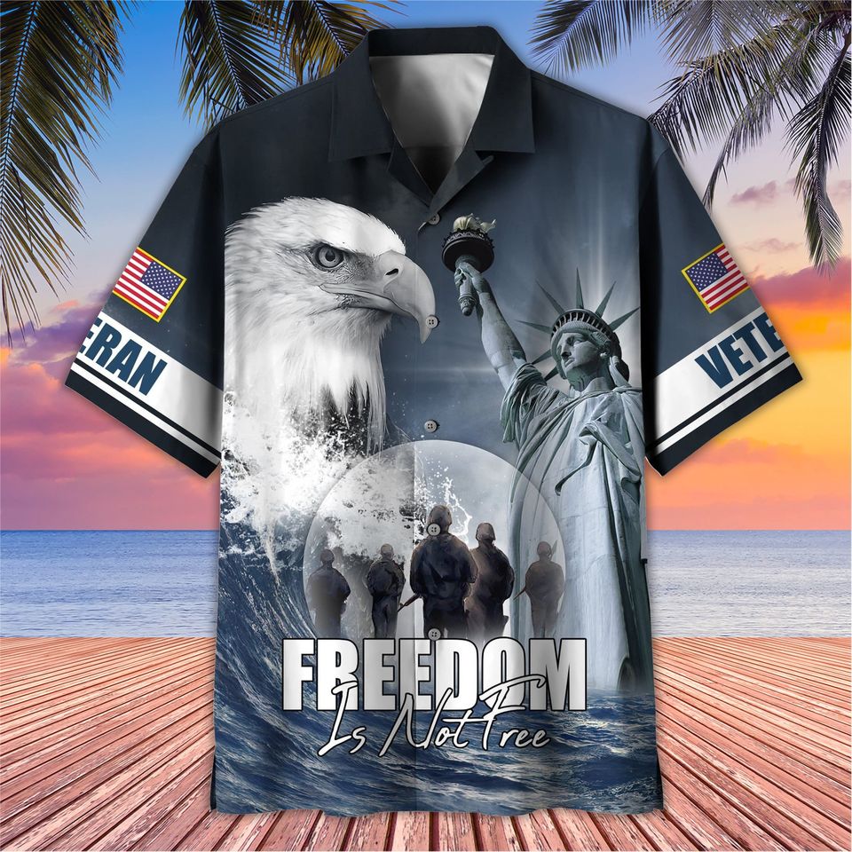 Statue of Liberty Shirt, Veteran Hawaiian Beach Shirt, Independence Day Shirt, Gift For Veteran, Military Tropical Shirt, Patriot Gift