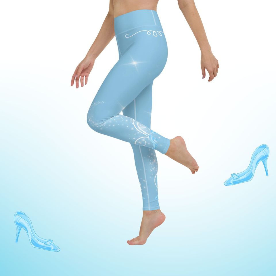 Womens Disney Leggings Cinde Princess Blue Glass Slipper Running outfit