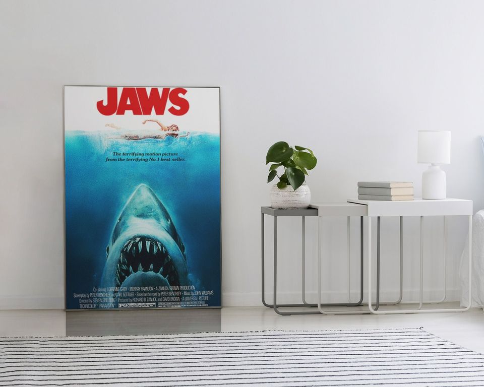 Jaws, 1975 American classic horror film Movie Fan Poster