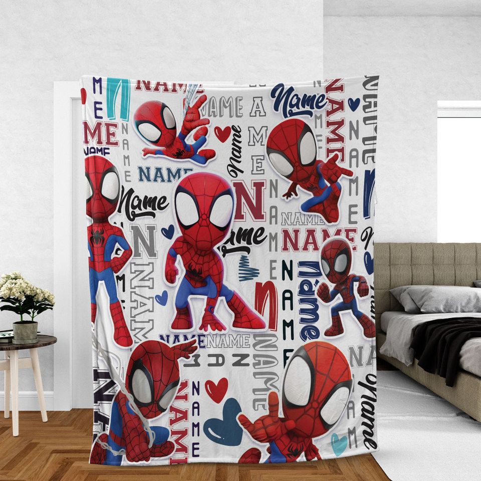 Personalized Name Blanket, Spider Man Friends Blanket, Super Hero Blanket
