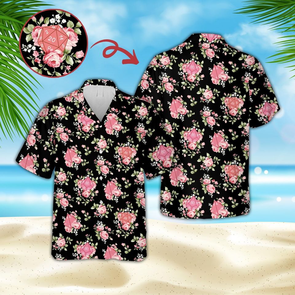 Floral DnD Hawaiian Shirt, Dungeon Dragon Master Button Down Shirt