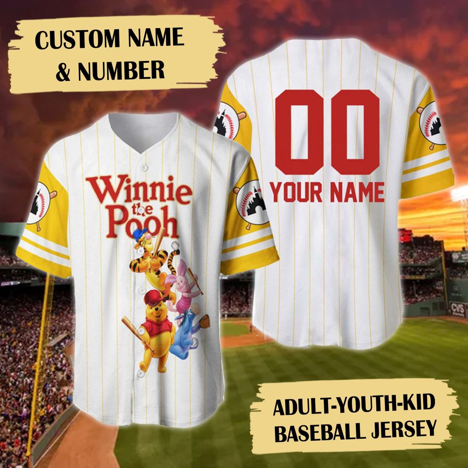 Personalized Bear & Friends Team Baseball Jersey, Animal Cartoon Character