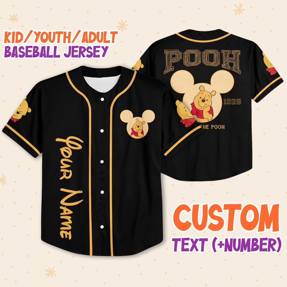 Personalize Disney Winnie The Pooh Jersey, Youth, Adult Disney Baseball Jersey