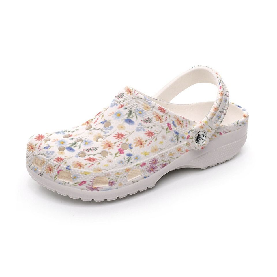 Wildflowers Painted White Rubber Clogs for Women - Light, Comfy and Affordable