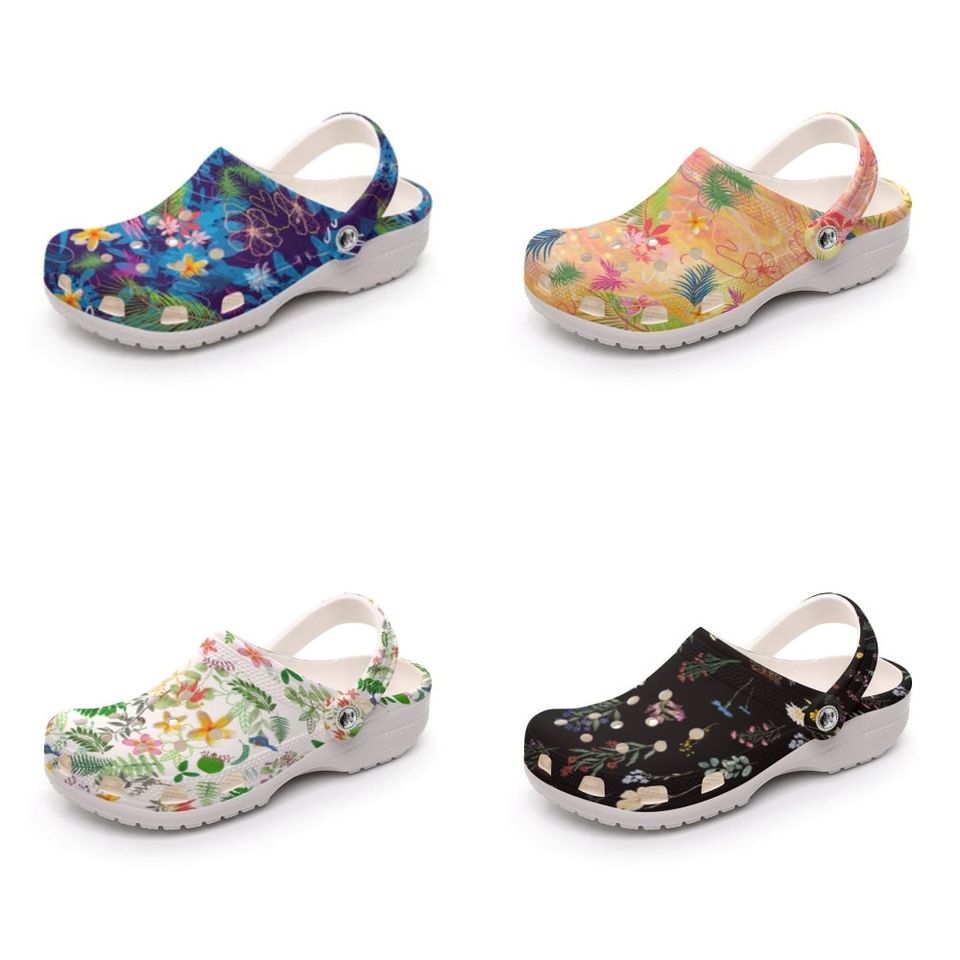 Tropical Design White Rubber Clogs for Women - Light, Comfy and Affordable
