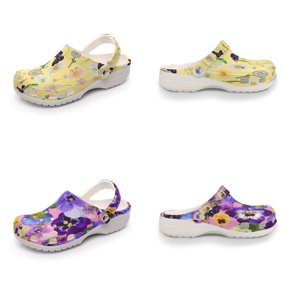Pansies on Pink or Yellow Daisies Rubber Clogs for Women - Light, Comfy and Affordable