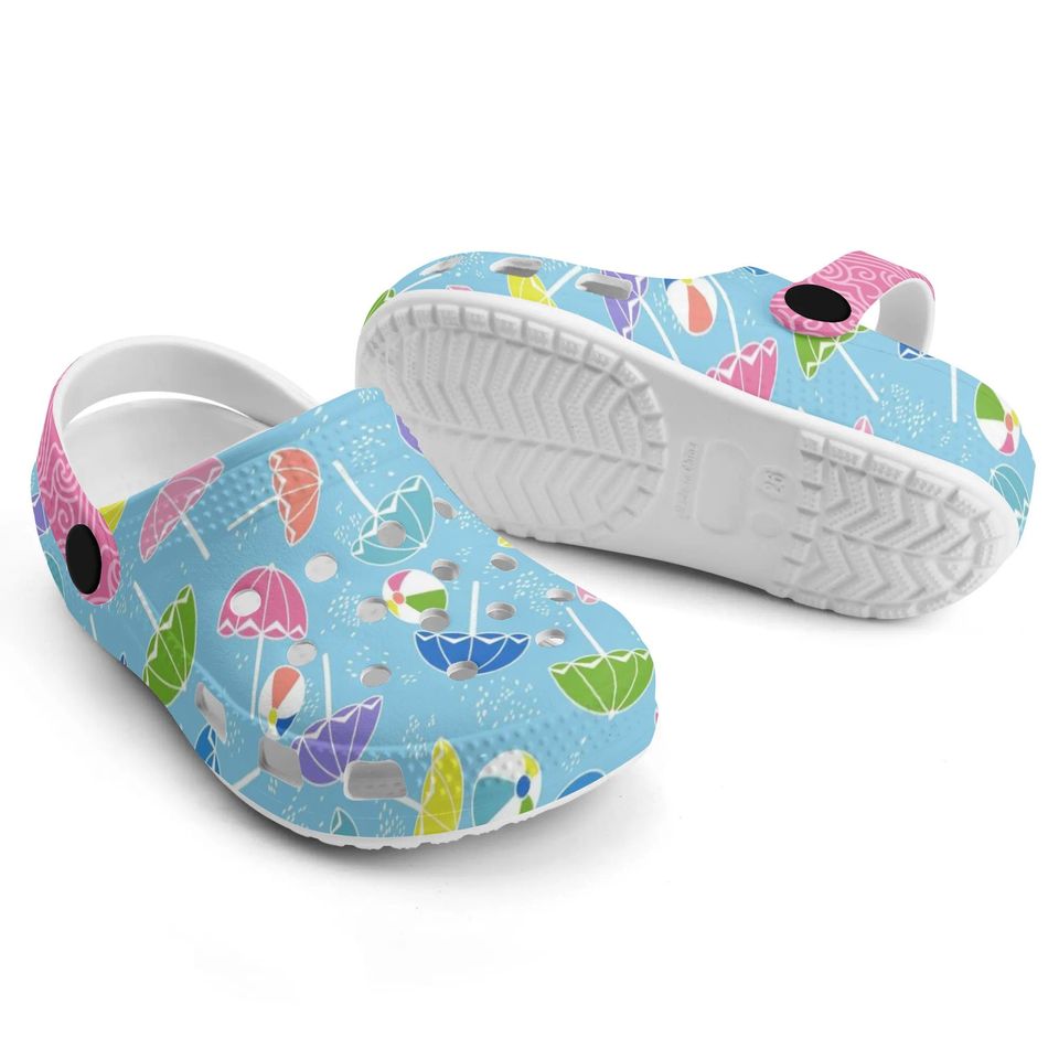 All Over Print Umbrella and Beach Ball Theme Croc Style Sandals