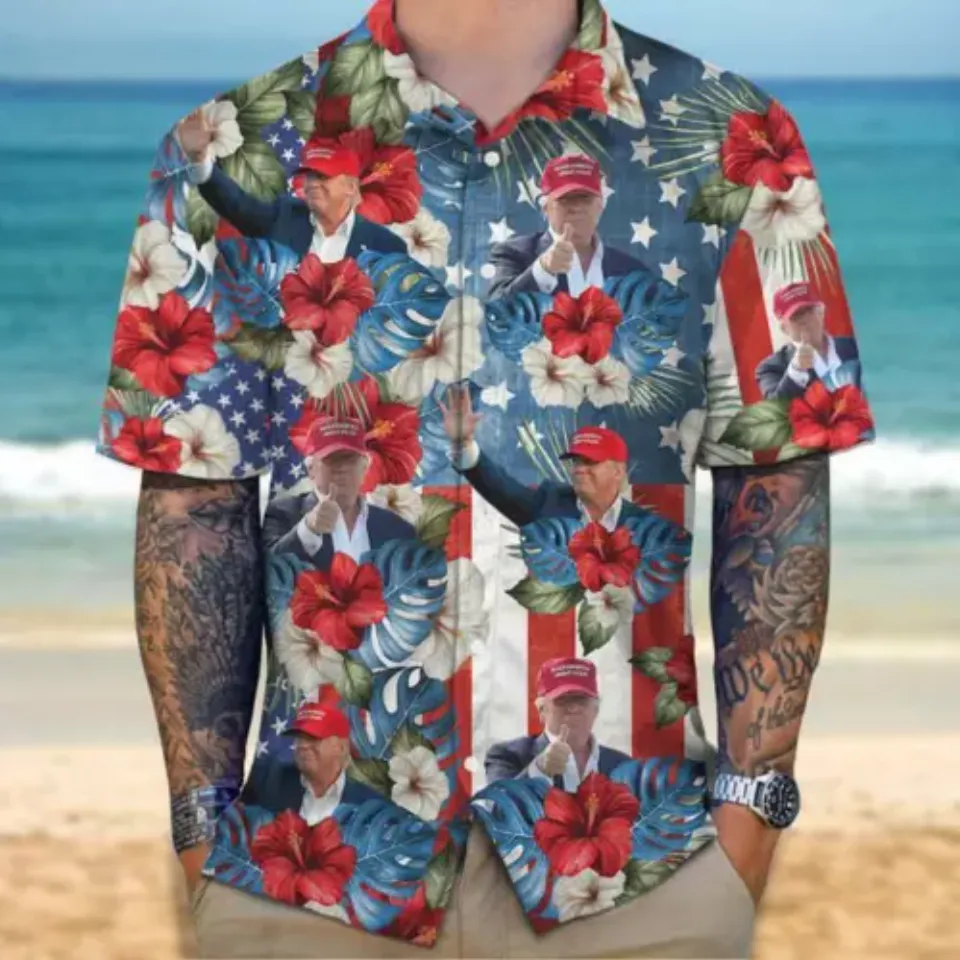 American Flag Tropical Independence Day I Stand With Trump Hawaiian Shirt, hot.