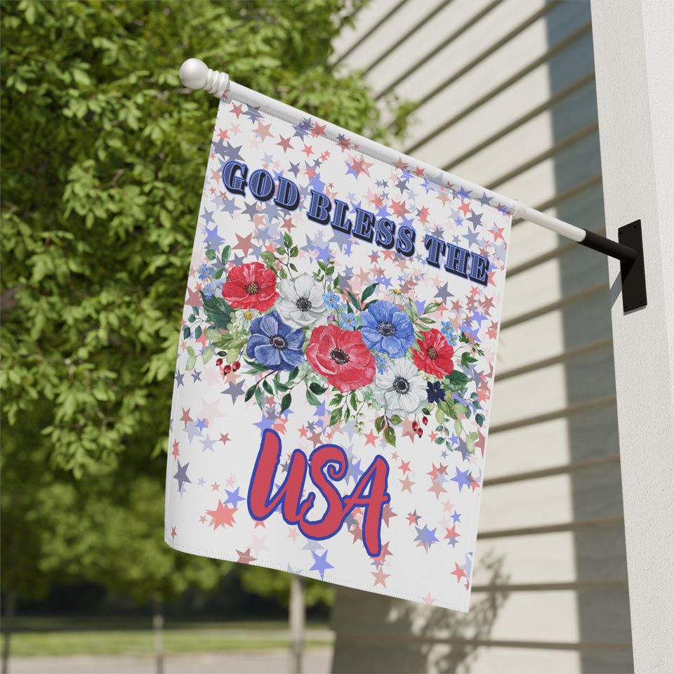 God Bless the USA Floral Garden Flag - Patriotic Yard Decor