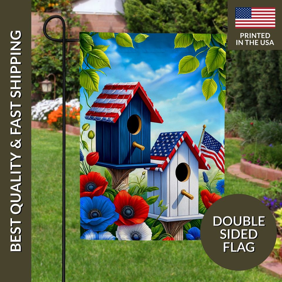 Patriotic Birdhouses Garden Flag, Americana Birdhouses