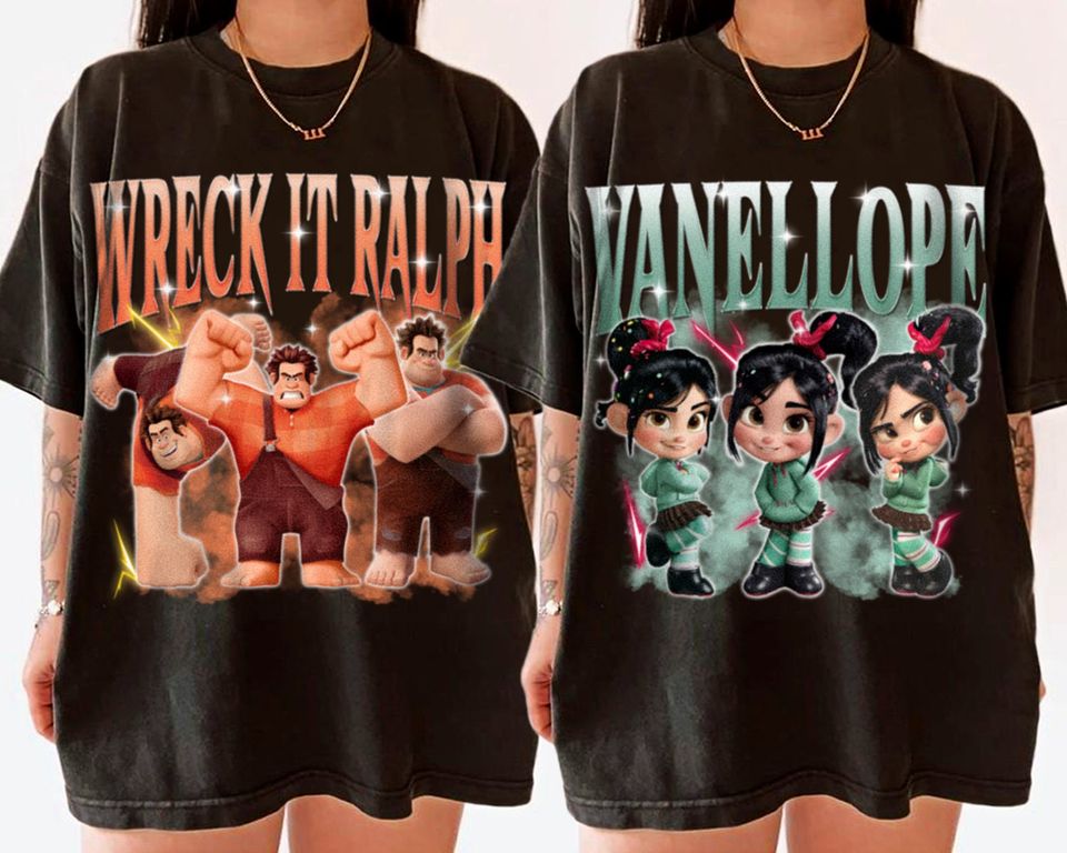 Couple Ralph and Vanellope Shirt Funny Tee, Wreck-It Movie Tees, Vintage Graphic T-shirt Family 2024 Trip Gifts