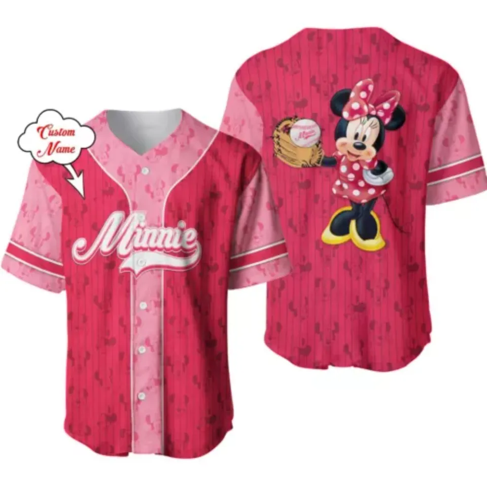 Personalized Minnie Mouse Button Down Baseball Jersey AOP Shirt
