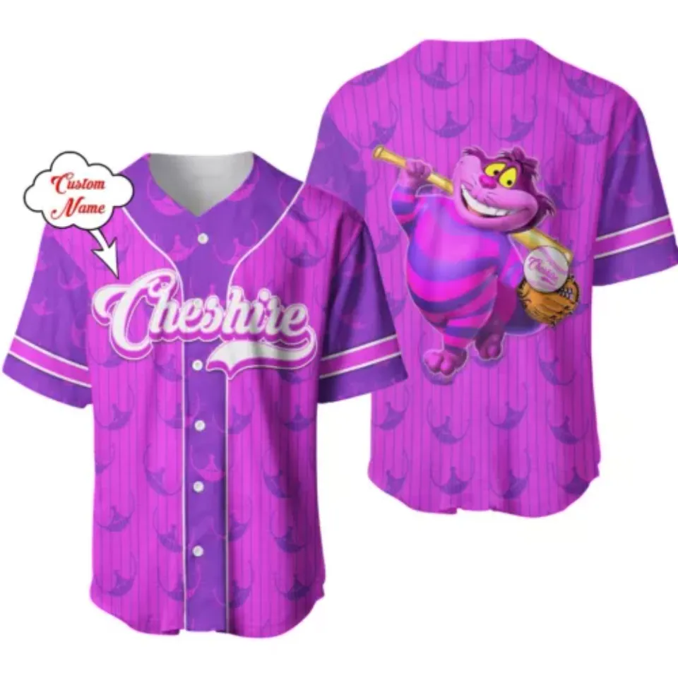 Personalized Cheshire Cat Alice in Wonderland Button Down Baseball Jersey Shirt