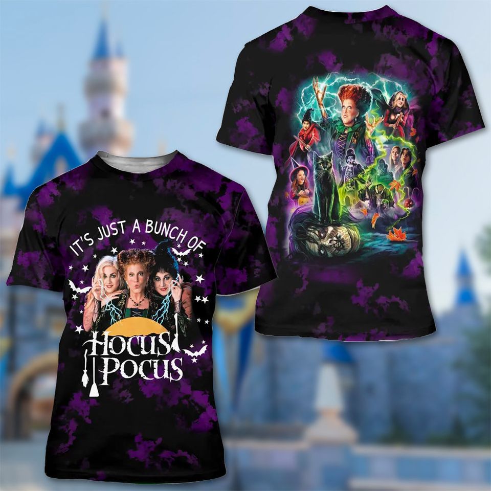 Horror Movie Hocus Pocus Halloween 3D Shirt, Max And Three Evil Witches Character All Over Print Shirt