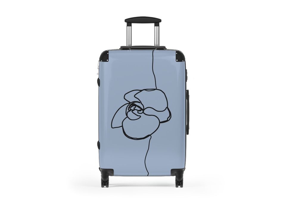 Spinner Luggage for Women Carry-On Suitcase with Wheel Cabin Large Check-in Baggage Blue Luggage Custom Name Gift Flower Art