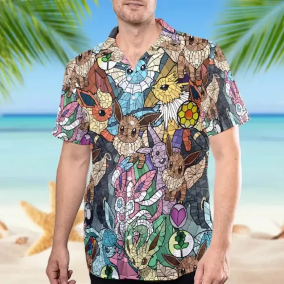 Pocket Monster Evolution 3D AOP Hawaiian Shirt, Animation Hawaii Shirt