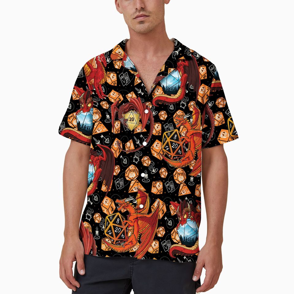 Geometric DnD Hawaiian Shirt, Dungeon and Dragon Hawaii Shirt