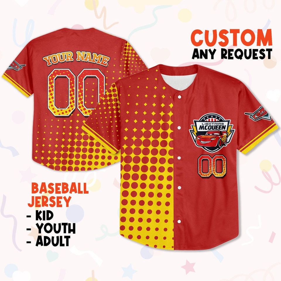 Custom Cars Lightning McQueen Red Half, Custom Custom Baseball Shirt, Cars Cartoon Gift