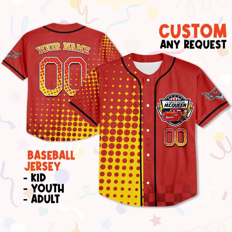 Custom Cars Lightning McQueen Red Half Binding, Custom Custom Baseball Jersey Shirt