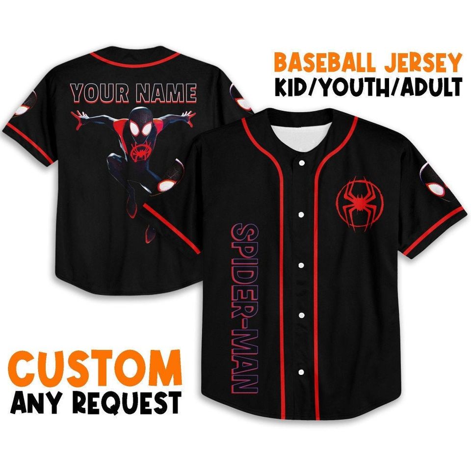 Personalize Spider Man Across the Spider Verse Black Jump, Disney Baseball Jersey Shirt