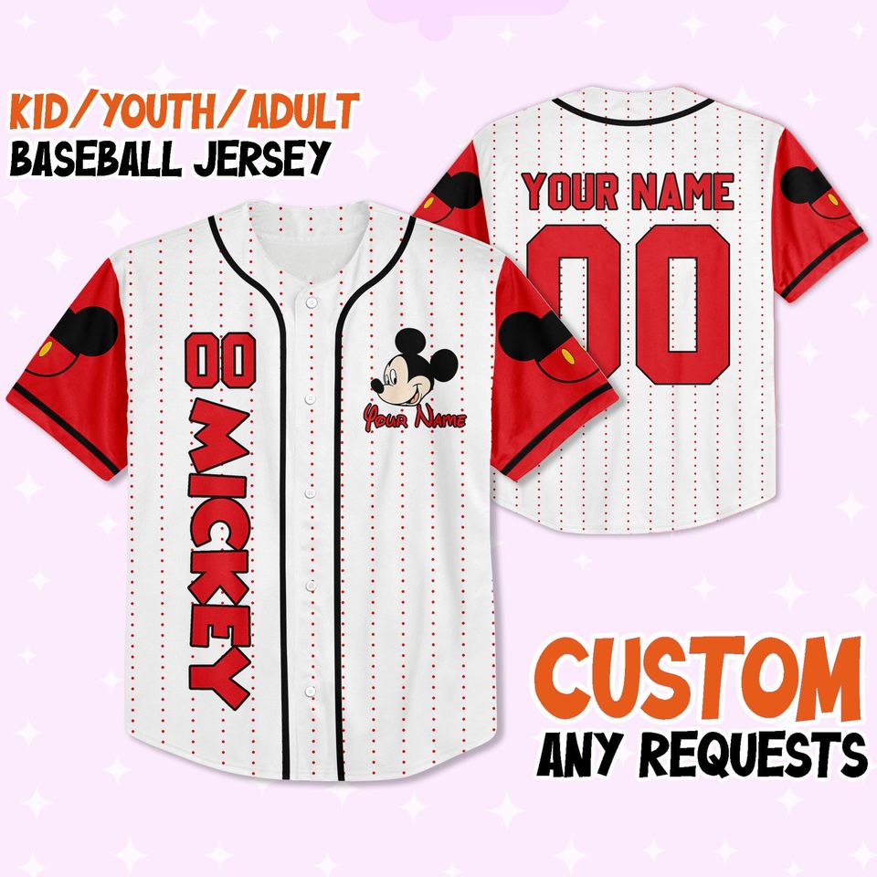 Personalize Disney Mickey Symbol Red Jersey, Personalized Disney Baseball Jersey