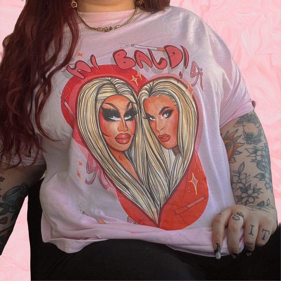 Trixie Mattel and Katya original drawing pastel pink soft