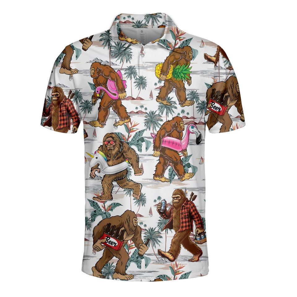Bigfoot Golf Polo Shirts for Men, Sasquatch Golfer Shirt, Golf Gifts for men