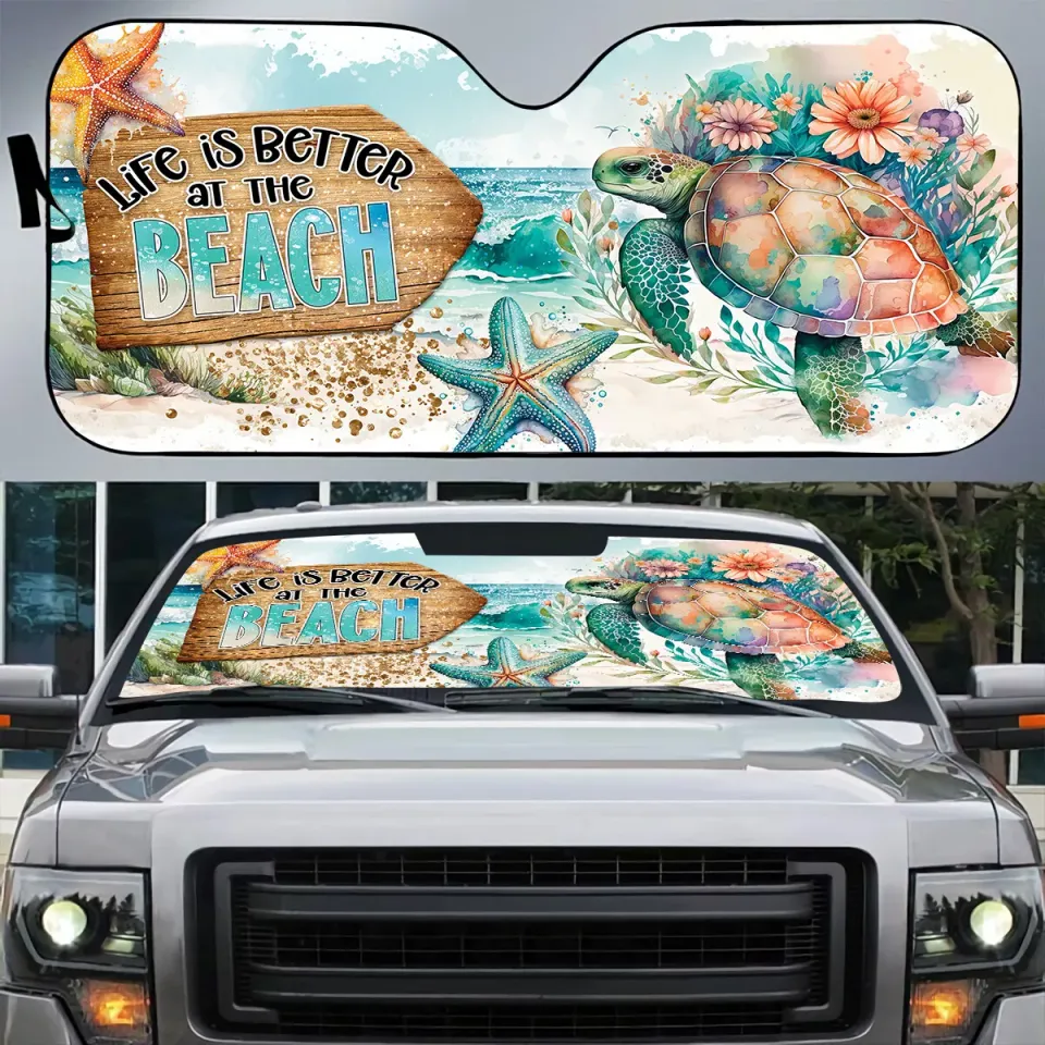 Sea Turtle Starfish Car Sunshade, Life Is Better At The Beach Auto Sun ...