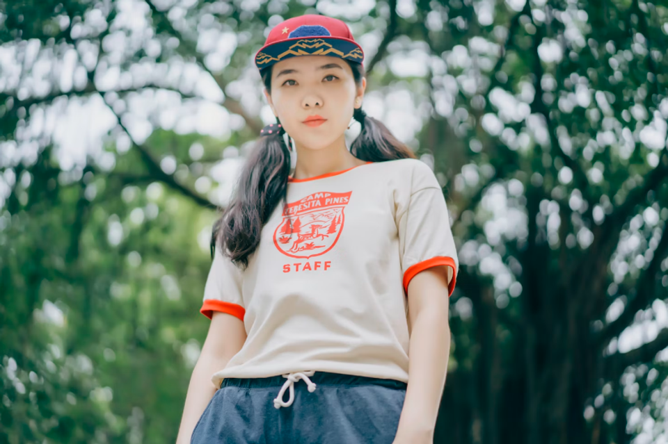 A ringer t-shirt has contrasting bands on neckline and sleeves